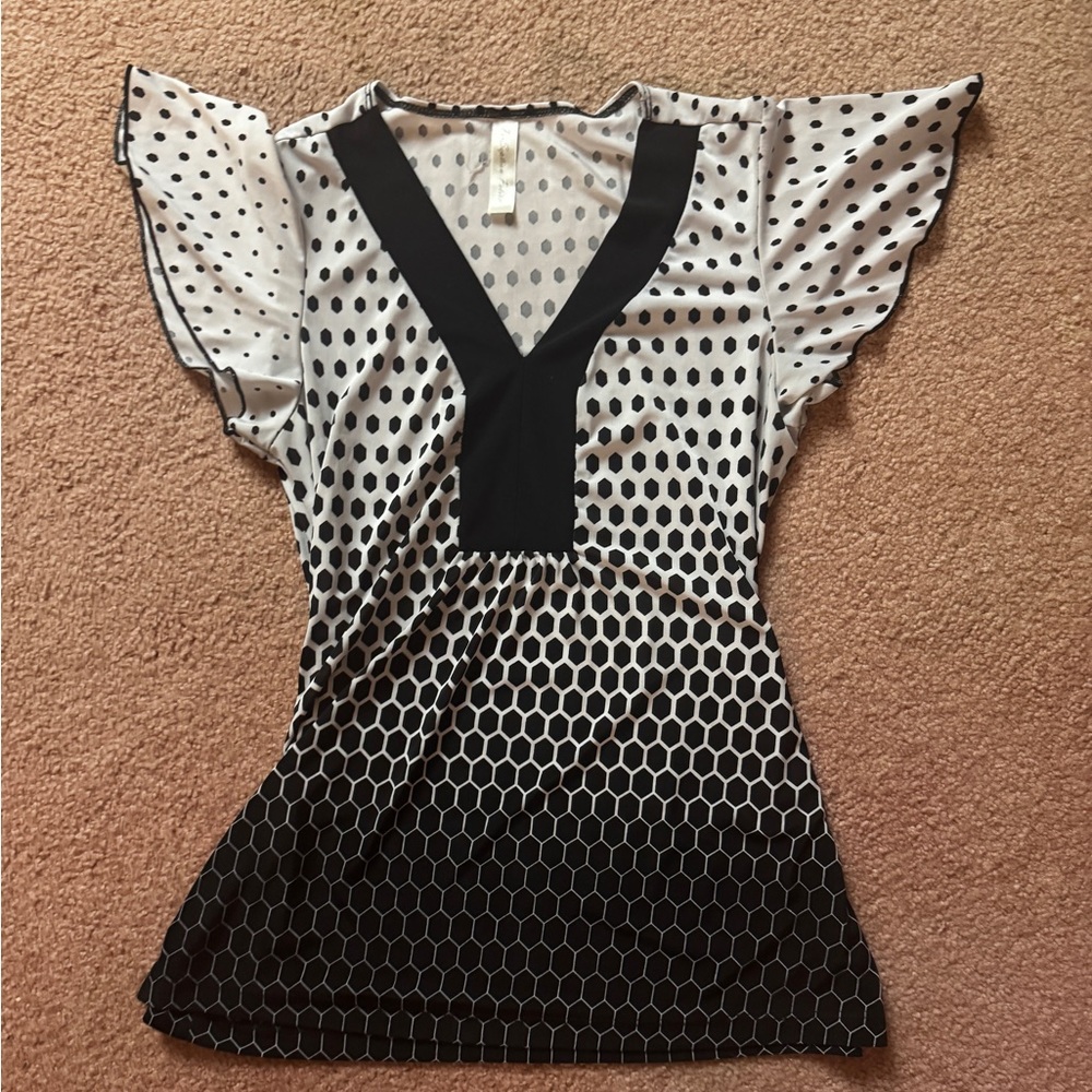 Perseption Black and White V-Neck Blouse